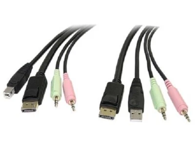 Startech 4-IN-1 USB DISPLAYPORT KVM SWITCH CABLE w/Audio & Microphone 1.8m Black - Image 1 of 4