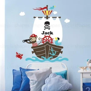 Monkey with Pirate Ship Wall Decal Set - Personalized Name - Picture 1 of 7