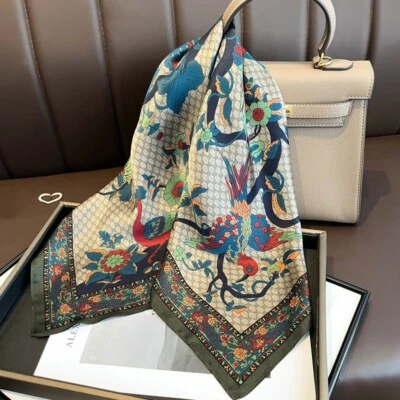 Bufanda cuadrada 100 % seda morera pájaros floral 27 pulgadas pañuelo envolvente seda para mujer Foto 1 de 4
