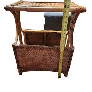 Vintage Turtle Shell Rattan Magazine Rack Side table With Woven Top Shelf Cottag - Picture 1 of 8