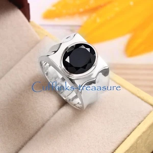 Natural Black Onyx Gemstone with 925 Sterling Silver Ring For Men's #5664 - Picture 1 of 7