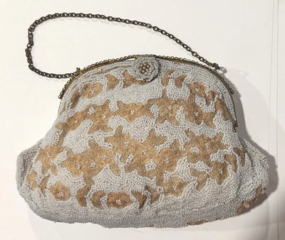 АНТИКВАРНЫЙ ФРАНЦУЗСКИЙ кошелек ручной работы с вышивкой и стеклом WALBORG BELGIUM MICRO BEADED - Изображение 1 из 4