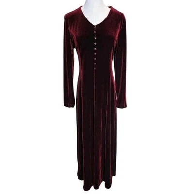 Vintage 90's Velvet Maxi Dress Sz 10 Red Gothic Vampire Dark Romantic USA Made - Image 1 of 4