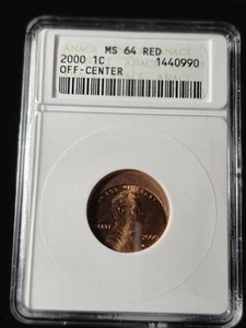 2000 1C LINCOLN MEMORIAL CENT ANACS MS64 RD MINT ERROR STRUCK OFF CENTER - Picture 1 of 2