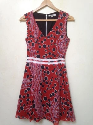 Carven sleeveless dress 34 lined red black purple and ivory fine cotton - Image 1 of 4