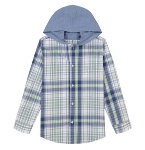 Lucky Brand Boys Hooded Woven Cotton Plaid Shirt Size XS 4/5 - Picture 1 of 6