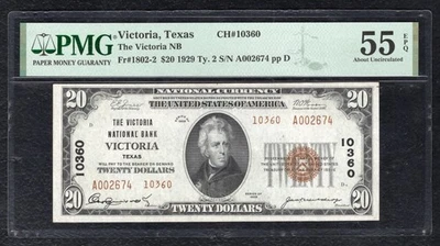 1929 $20 TYII VICTORIA NB VICTORIA, TX NATIONAL CURRENCY CH. #10360 PMG AU-55EPQ - Image 1 of 2