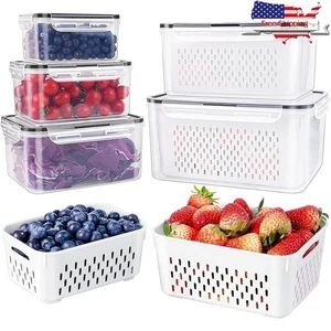 6 Stück Große Obstbehälter Auslaufsicher Lebensmittellagerung mit Sieb Frischeprodukte USA - Bild 1 von 10