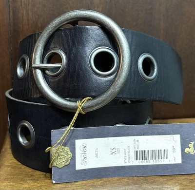 NWT Tre Vero Black Leather Fashion Belt Sz XS/30-32 2-1/8”Wide Grommets - Image 1 of 4