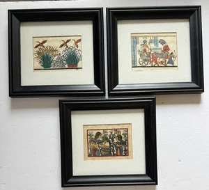 3 Papyrus Egyptian Art Prints: Ramses, Tutankhamund & Wife Ankhesenamun, & Birds - Picture 1 of 11