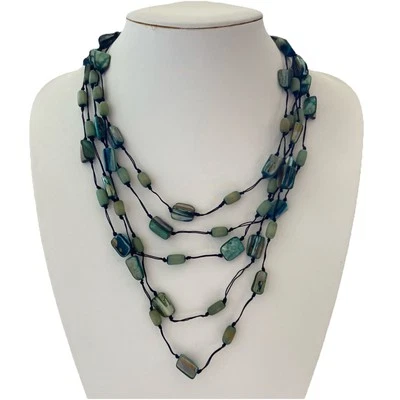 Damen Statement Kette Muschel Modeschmuck Handgefertigt Halskette Grün Blau Töne - Bild 1 von 4