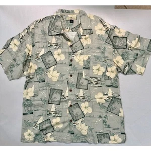 Camisa grande 100 % seda Tommy Bahama para hombre veleros grúas verde/bronceado - Imagen 1 de 3