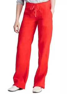 NWT Lauren Ralph Lauren Chino Wide Leg Pants Women Size 12 CoralRed/Orange Linen - Picture 1 of 12