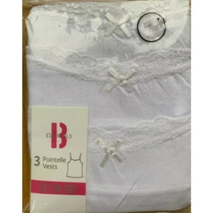 3 Pack Girls White Pointelle Vests Cami Cotton Rich Tops, Girls Underwear BHS - Picture 1 of 1