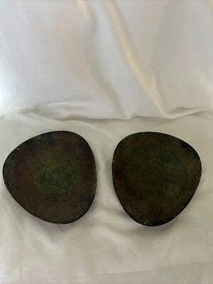 "Juego de 3 platos de baratija Pier 1 pilar candelabro placa de metal marrón verde ovalado de 9""" Foto 1 de 4