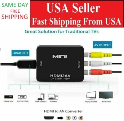 HDMI To RCA AV Adapter Converter Cable CVBS 3RCA 1080P Composite Video Audio - Image 1 of 4