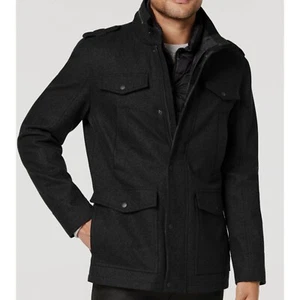 Guess Men's Black Wool-Blend Insulated Military Quilted Coat Jacket Size M - Picture 1 of 2