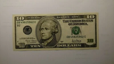  2001 $10.00 US FEDERAL RESERVE NOTE Circulated Take a look at the Serial #. - Image 1 of 4