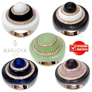 Anello con onice,quarzo bianco,rosa,viola,verde,blu in argento 925 rosè,zirconi - Imagen 1 de 21