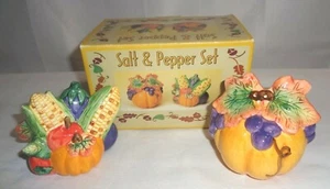 Long Rich Harvest Fruit/Vegetable Ceramic Salt & Pepper Set #91127-IX - Picture 1 of 7