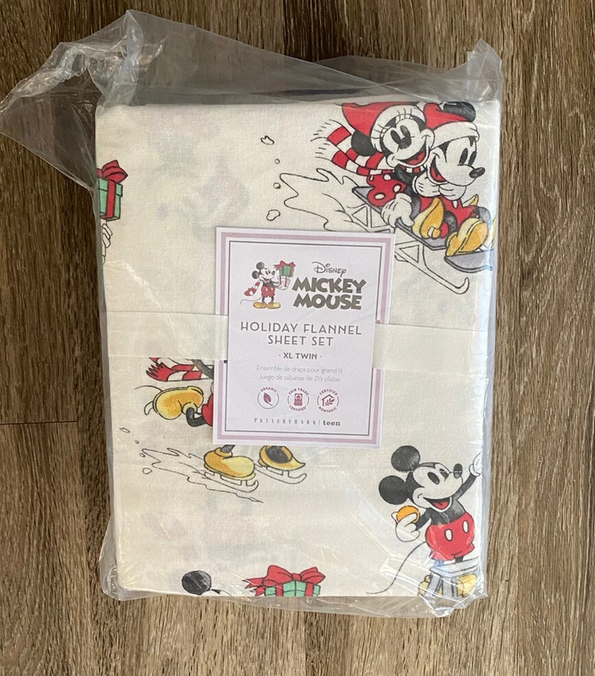 Juego de sábanas dobles Pottery Barn Teen Mickey Mouse Holiday Frannel XL Navidad, niños Foto 1 de 1