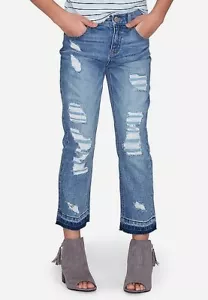 Justice Girls Destructed High Rise Straight Ankle Jeans - NEW NWT - Picture 1 of 2