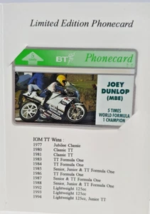 Joey Dunlop (MBE): Racing in Ireland, B.T. Limited Edition Phonecard folder. New - Bild 1 von 3