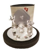 Swarovski Crystal Figurine: 3 Piece Set W/ Cat, Mouse, and Hedgehog on Mirror