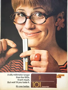 PRINT AD Chesterfield 101 Cigarettes 1968 10.5x13 Woman Millimeter Longer - Bild 1 von 1