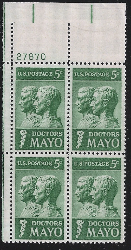 US Scott #1251, Plate Block #27870 1964 Doctors Mayo 5c FVF MNH Upper Left - Image 1 of 1