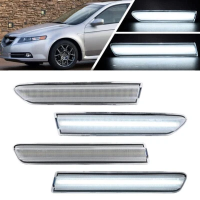 Luces de señalización laterales LED blancas delanteras + traseras transparentes para Acura TL 2004-2008 4 PIEZAS Foto 1 de 4