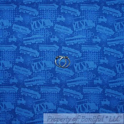 BonEful Fabric FQ Cotton Quilt VTG Blue Dot Chuggington TRAIN BOY Xmas Disney US - Image 1 of 4