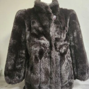 Vintage Jordache Chocolate Mantel Gr. L Schokolade Kunstfell gefüttert Seitentaschen - Bild 1 von 15