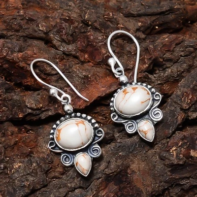 Pendientes bohemios turquesa blanca cobre simulados joyería de plata de ley 925 Foto 1 de 4