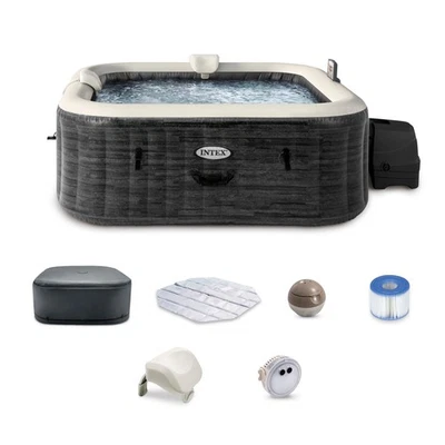 Bañera de hidromasaje cuadrada inflable spa Intex PureSpa Plus Greystone para 4 personas, 83 x 28" Foto 1 de 4