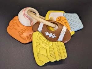 Vintage Safety First Teething Ring Sports Baseball Football Basketball Baby Toy - Picture 1 of 6
