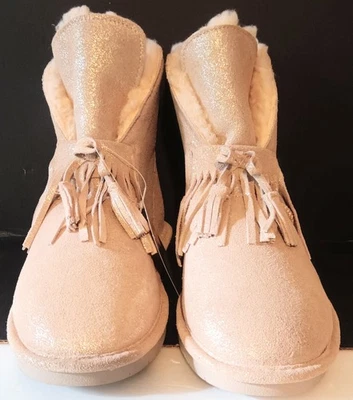 BEARPAW 2422W Christie Suede Water & Stain Repellent Bootie - Beige Glitter Sz10 - Image 1 of 4