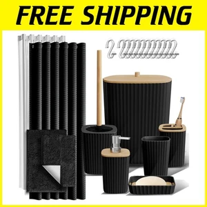 Elegantes schwarzes Badezimmer Accessoire Set - Duschvorhang 22-teilig - Bild 1 von 11