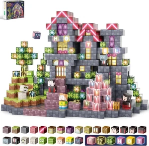 Costruzioni Magnetiche per Bambini 198 Pezzi,Gioco STEM Cubi Magnetici Luminose  - Foto 1 di 12