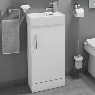 TRADETAPS Floorstanding Vanity Unit with Basin Slim Toilet Bathroom Cloakroom 400mm White