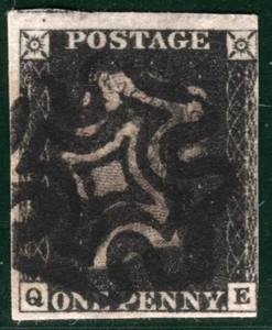 GB PENNY INTENSE BLACK 1840 QV Stamp SG.1 1d Plate 7 (QE) Super MX c£525 REDG119 - Picture 1 of 6