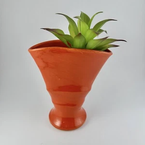 Matt Carlton BAUER POTTERY Fan Vase 6” Tall Orange Wavy Ripple MCM Vintage - Picture 1 of 10
