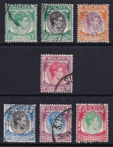 SINGAPORE 1948-52 KGVI Perf 14 Definitives selection Used (CV £23) Cover