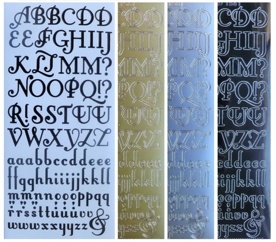 FANCY SCRIPT ALPHABET LETTERS Peel Off Stickers Uppercase Lowercase Gold Silver - image 1 of 1