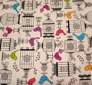 A Tail of Two Kitties BTY Dan Morris Quilting Treasures Bird Birdcage Beige - Picture 1 of 3