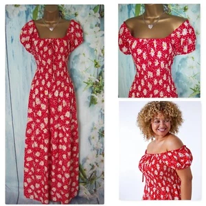 NEW ROMAN DRESS PLUS SIZE 20, Red Floral Bardot On Off Shoulder Maxi Dress - Picture 1 of 10