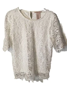 Philosophy Womens Shirt Size L Large White Crochet Lined Classic Top SB2 - Picture 1 of 4