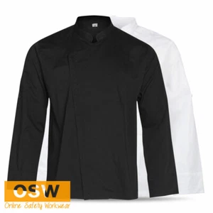 Mens Breeze Black/White Polyester/Viscose Stretch Functional Modern Chef Jacket - Picture 1 of 9
