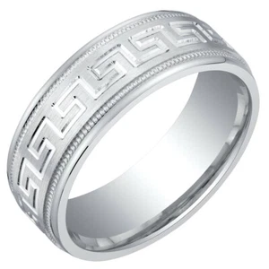 Anillo de boda griego con llave de plata esterlina para hombre banda ajuste cómodo tallas 8 a 14 - Imagen 1 de 3