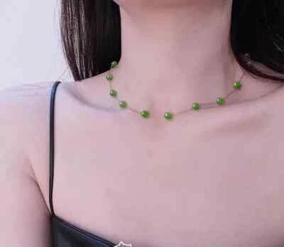 Ожерелье из натурального нефрита Full Sky Star цепочка на воротник шпинат фруктовый зеленый 14 карат - Изображение 1 из 4